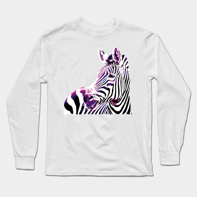 Hot Zebra Digital Painting Long Sleeve T-Shirt by polliadesign